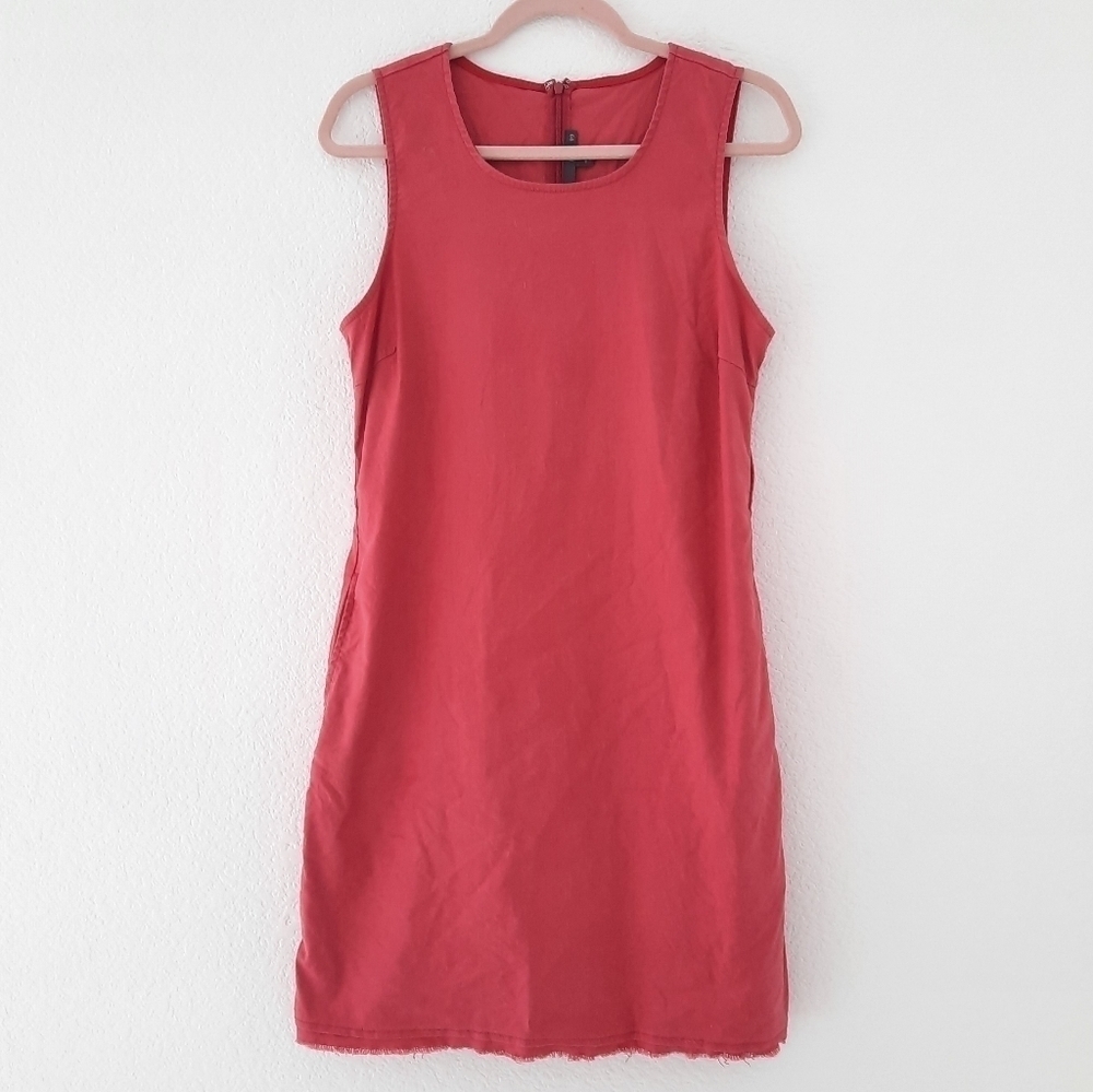 Level 99 Coral Raw Hem Linen Blend Dress M